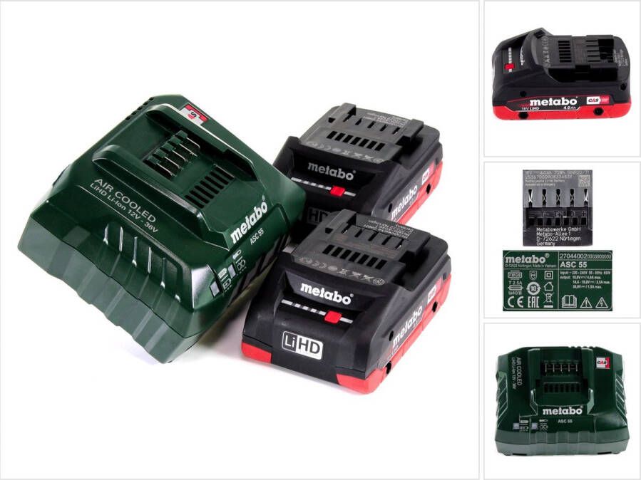Metabo basis accuset 18V met 2x accu LiHD 4.0Ah + lader ASC 55 ( 685163380 )