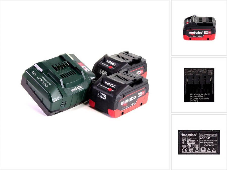 Metabo basis accuset 18V met 2x accu LiHD 8.0Ah ( 625369000 ) + lader ASC 145 ( 627378000 )