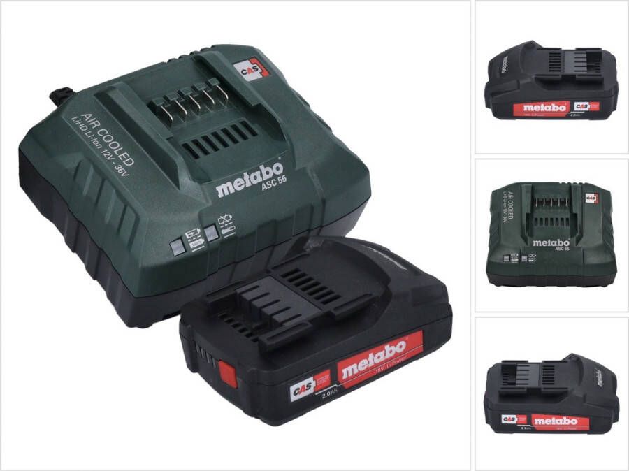 Metabo Basisset 1x Li-Power accupack 18 V 2 0 Ah CAS Li-Ion accu ( 625596000 ) + ASC 55 lader AIR COOLED 12 36 V ( 627044000 )
