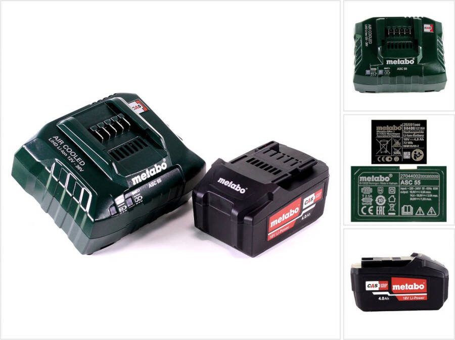 Metabo basisset 1x Li-Power accupack 18 V 4 0 Ah CAS Li-Ion accu ( 625591000 ) + lader ASC 55 ( 627044000 )