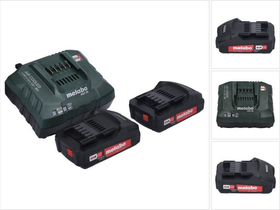 Metabo Basisset 2x Li-Power accupack 18 V 2 0 Ah CAS Li-Ion accu ( 2x 625596000 ) + ASC 55 lader AIR COOLED 12 36 V ( 627044000 )