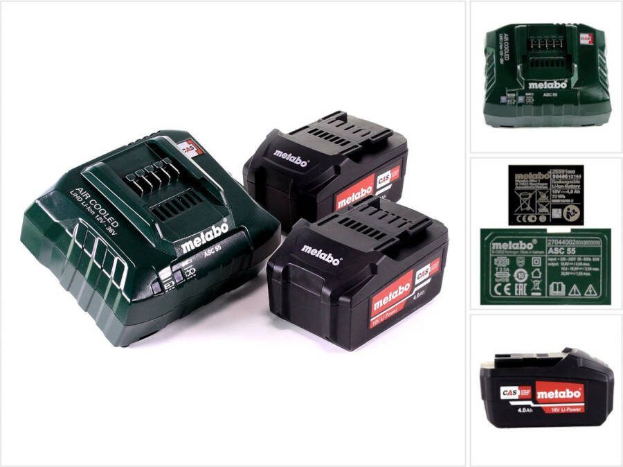 Metabo basisset 2x Li-Power accupack 18 V 4 0 Ah CAS Li-Ion accu + lader ASC 55 ( 685050380 )