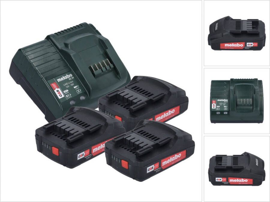 Metabo Basisset 3x Li-Power accupack 18 V 2.0 Ah ( 3x 625596000 ) + SC 30 lader 12 18 V ( 316067840 )