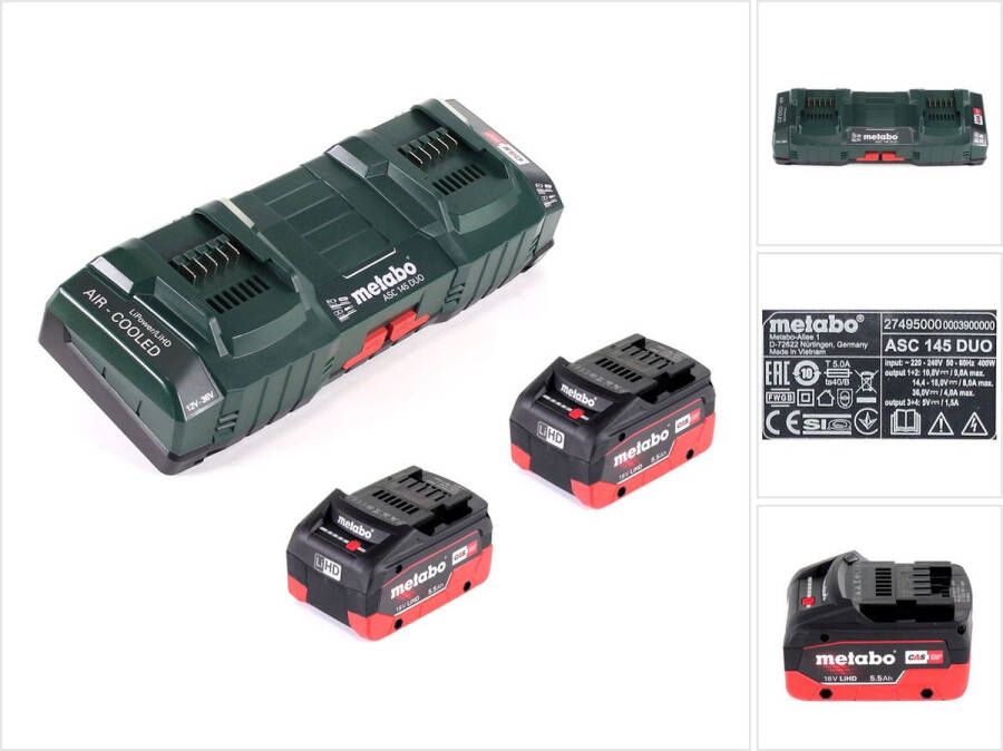 Metabo basisset met 2x accu LIHD 5 5Ah + dubbele oplader ASC 145 DUO