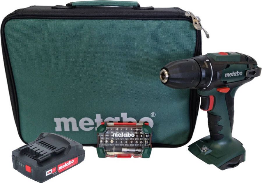 Metabo BS 18 accuboormachine 18 V 48 Nm + 1x accu 2.0 Ah + bitbox + tas zonder lader