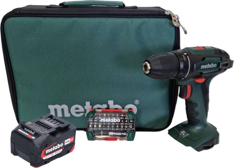 Metabo BS 18 accuboormachine 18 V 48 Nm + 1x accu 4.0 Ah + bitbox + tas zonder lader