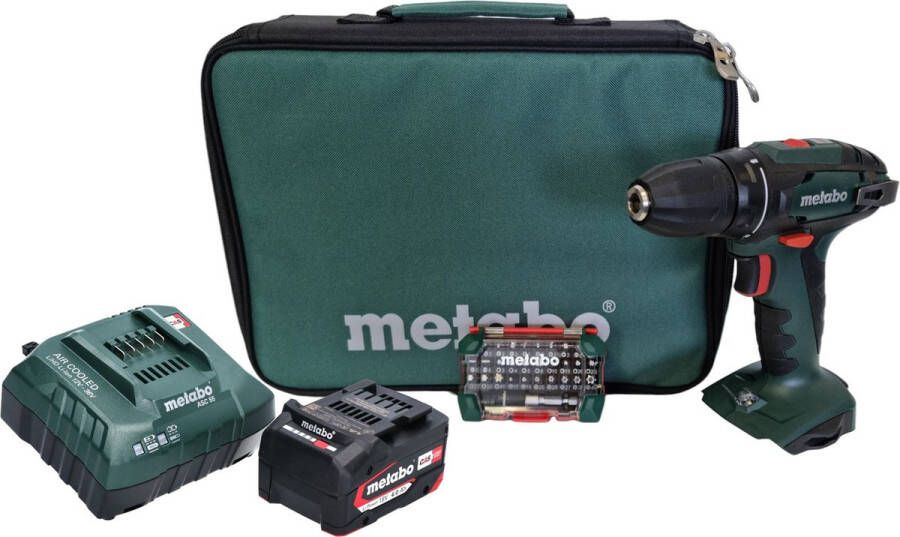 Metabo BS 18 accuboormachine 18 V 48 Nm + 1x accu 4.0 Ah + lader + bitbox + tas