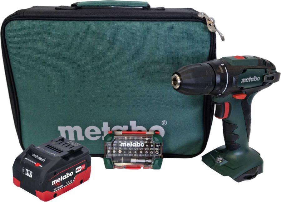 Metabo BS 18 accuboormachine 18 V 48 Nm + 1x LiHD accu 5.5 Ah + bitbox + tas zonder lader