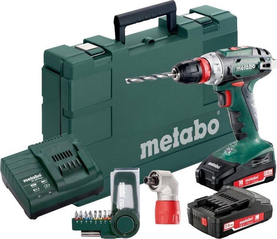 Metabo BS 18 Quick 18V Li-Ion accu boor- schroefmachine set (2x 2.0Ah accu) in koffer incl. haakse voorzetkop en bitset