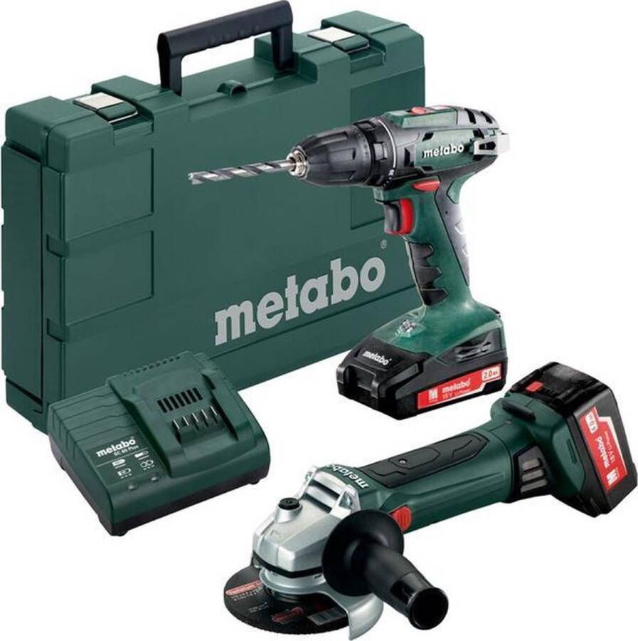 Metabo Comboset 2.4.3 18V Li-Ion accu boor- schroefmachine (BS 18) & haakse slijper (W 18 LTX) combiset (1 x 2.0Ah accu + 1 x 4.0Ah accu) in koffer