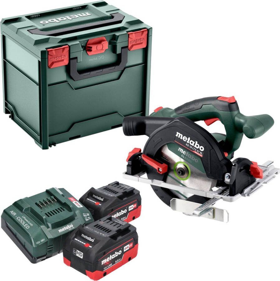 Metabo KS 18 LTX 57 BL accucirkelzaag 18 V 57 mm ( 611857810 ) + 2x LiHD accu 8.0 Ah + lader + x