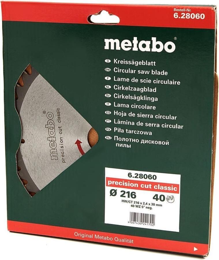 Metabo 216 x 2 4 x 30 mm Zaagblad voor Hout 40T