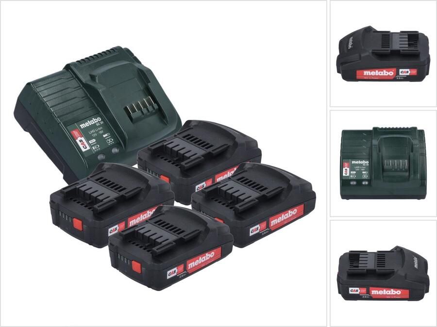 Metabo Basisset 4x Li-Power accupack 18 V 2.0 Ah ( 4x 625596000 ) + SC 30 lader 12 18 V ( 316067840 )