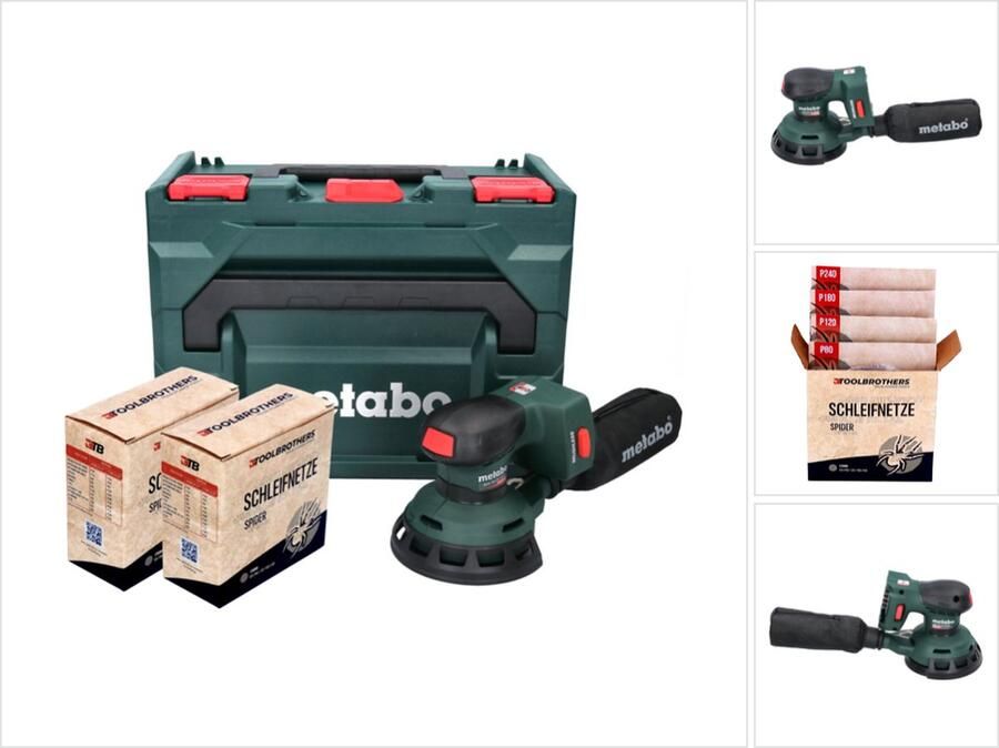 Metabo SXA 18 LTX 125 BL accu excentrische schuurmachine 18 V 125 mm ( 600146840 ) borstelloos + 2x Toolbrothers SPIDER netschuurset + X zonder accu zonder lader
