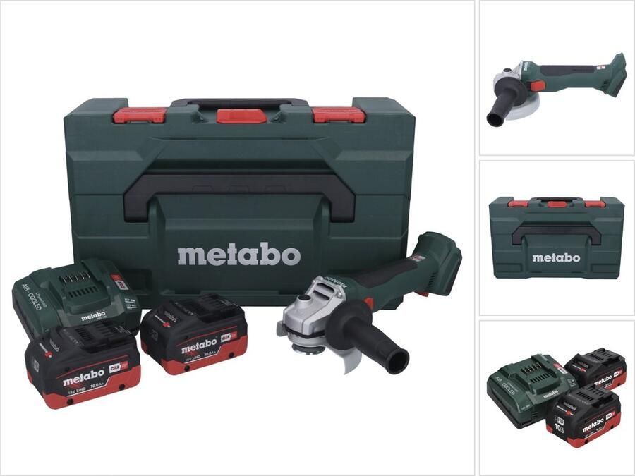 Metabo W 18 L BL 9-125 accu haakse slijper 18 V 125 mm borstelloos + 2x accu 10.0 Ah + lader + X