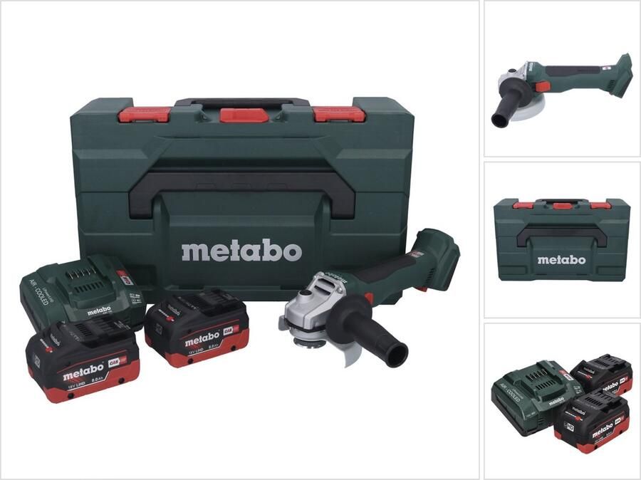 Metabo W 18 L BL 9-125 accu haakse slijper 18 V 125 mm borstelloos + 2x accu 8.0 Ah + lader + X