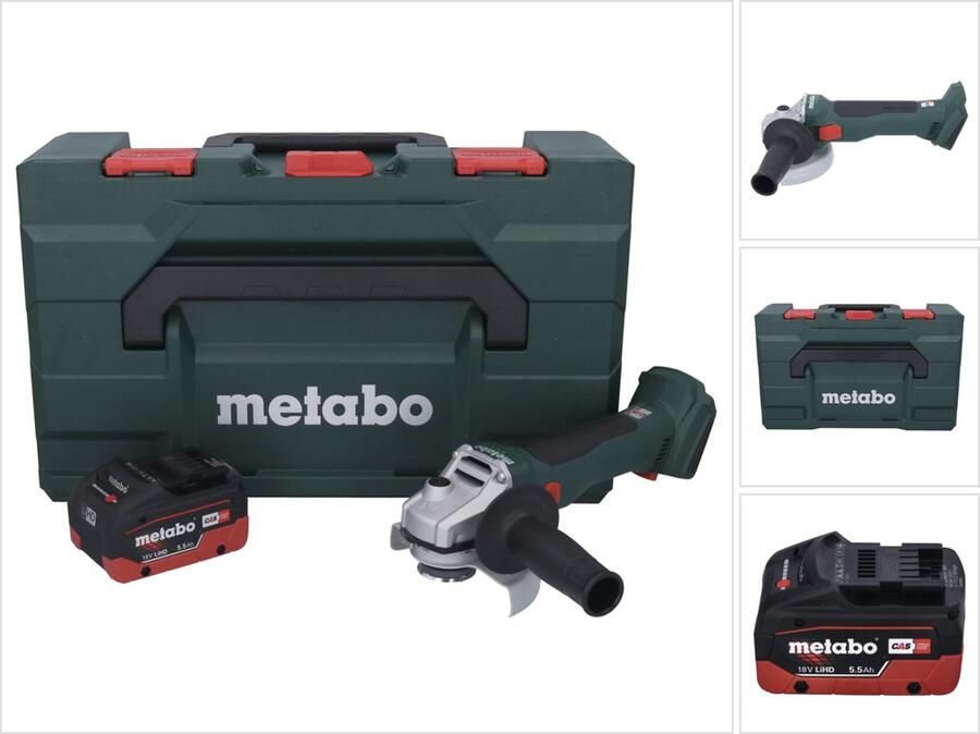 Metabo W 18 L BL 9-125 Snoerloze haakse slijper 18 V 125 mm borstelloos + 1x oplaadbare accu 5 Ah + X zonder lader