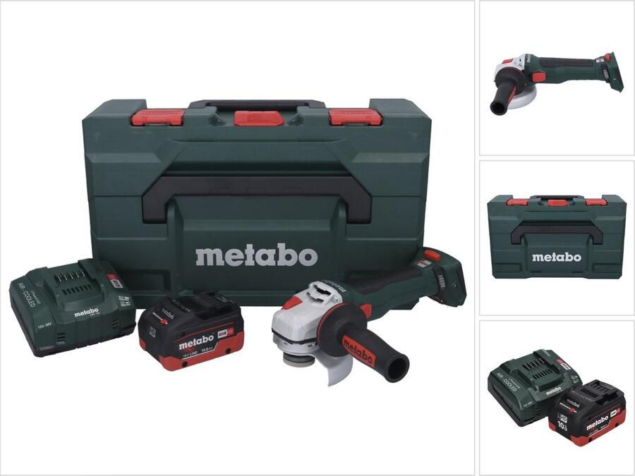 Metabo WB 18 LT BL 11-125 Quick accu haakse slijper 18 V 125 mm borstelloos + 1x oplaadbare accu 10.0 Ah + lader + X