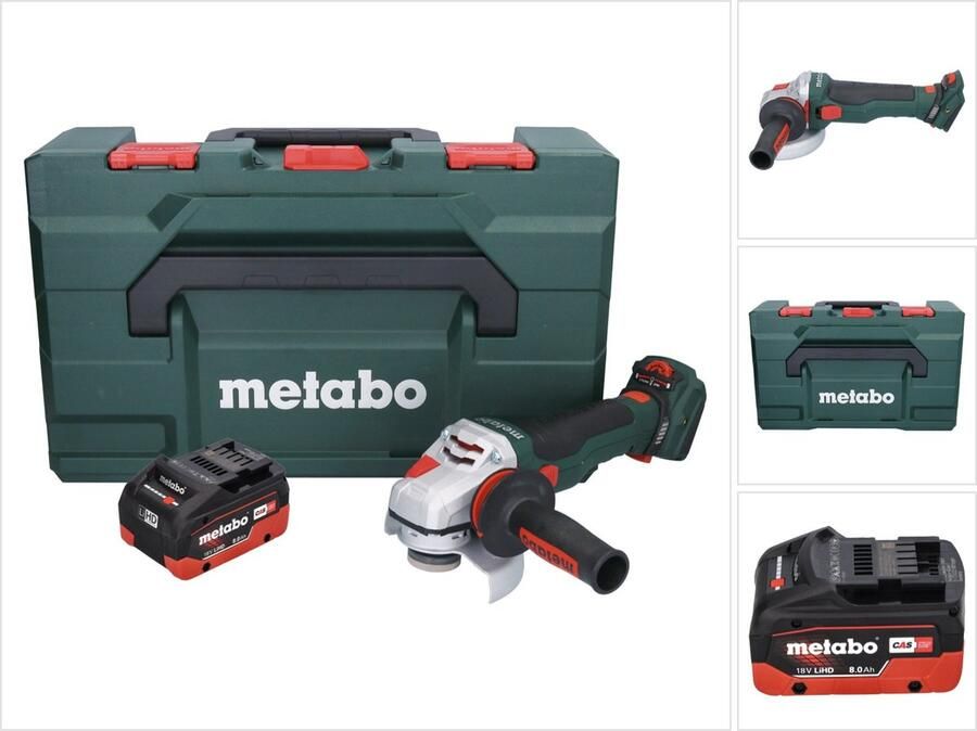 Metabo WVB 18 LTX BL 15-125 Quick accu haakse slijper 18 V 125 mm borstelloos + 1x oplaadbare accu 8.0 Ah + X zonder lader