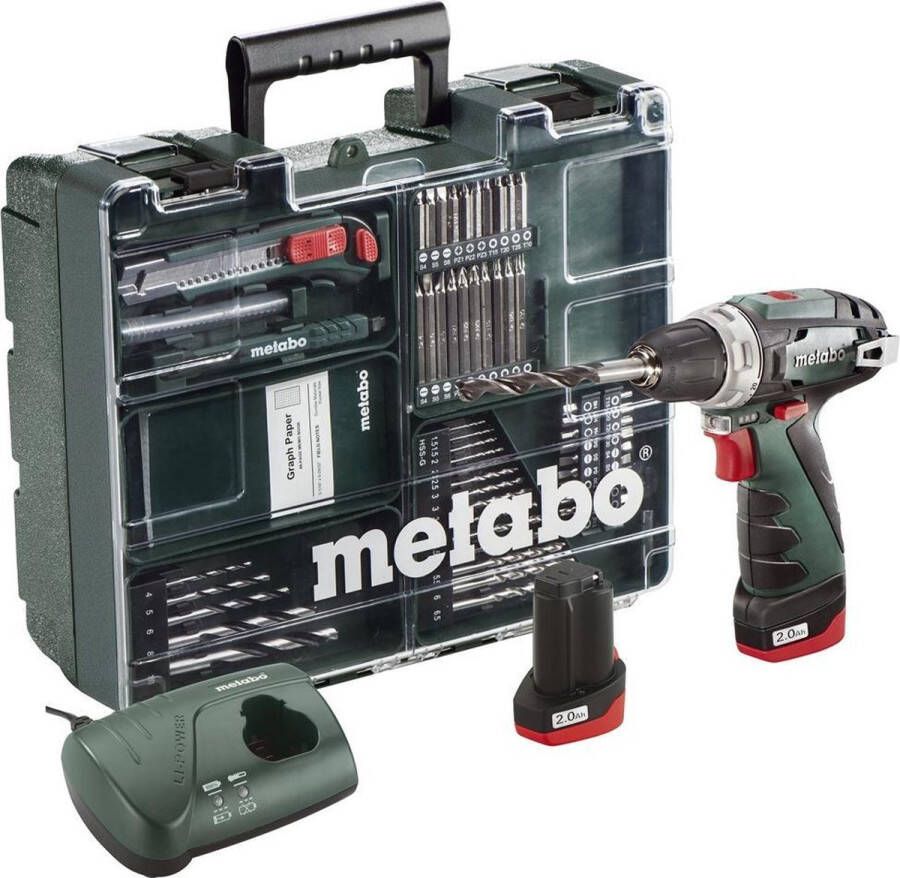 Metabo Powermaxx BS Basic 10.8V Li-Ion accu boor- schroefmachine set (2x 2.0Ah accu) in koffer incl. 62 delige accessoire set