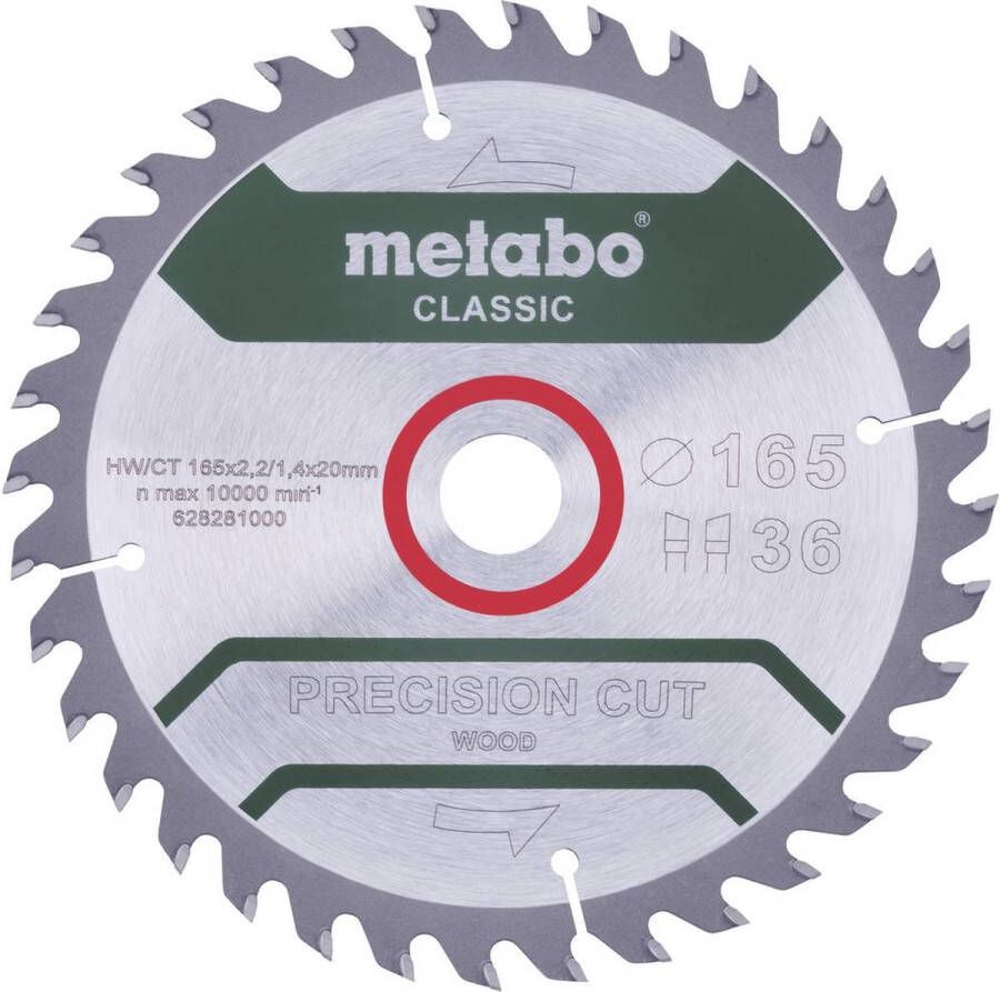 Metabo Precision cut Wood Classic 165X20 Z42 WZ 5° 628027000 Hardmetaal-cirkelzaagblad 165 x 20 x 1.2 mm Aantal tande