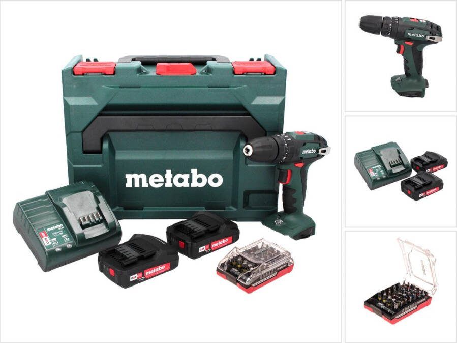 Metabo SB 18 accu-slagboormachine 18 V 48 Nm + 2x accu 2.0 Ah + lader + bitset 32 stuks + X