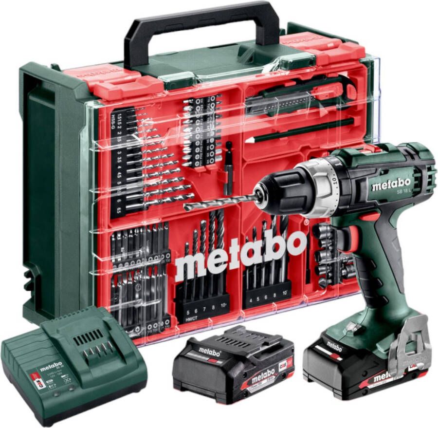 Metabo SB 18 L Set accu-slagboormachine 18 V 50 Nm ( 602317710 ) + 2x accu 2.0 Ah + lader + 78-delige mobiele werkplaats + koffer