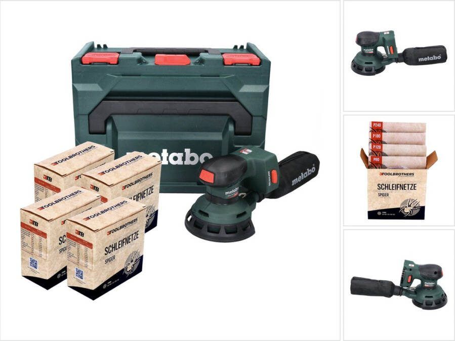 Metabo SXA 18 LTX 125 BL accu excentrische schuurmachine 18 V 125 mm ( 600146840 ) borstelloos + 4x Toolbrothers SPIDER netschuurset + X zonder accu zonder lader