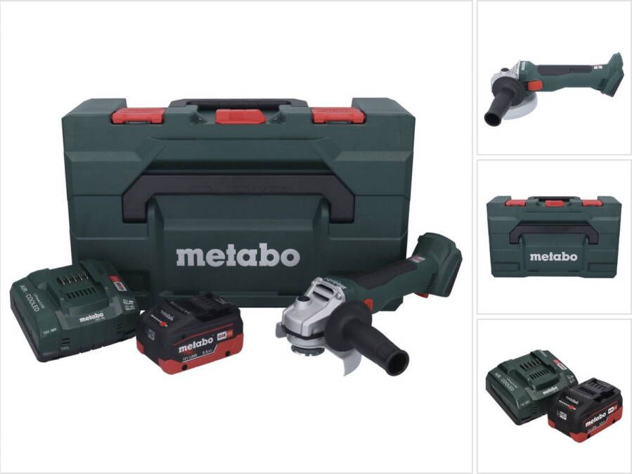 Metabo W 18 L BL 9-125 accu haakse slijper 18 V 125 mm borstelloos + 1x oplaadbare accu 5 Ah + lader + X