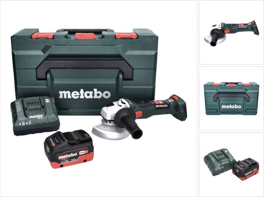 Metabo W 18 LT BL 11-125 accu haakse slijper 18 V 125 mm borstelloos + 1x accu 8.0 Ah + lader + X