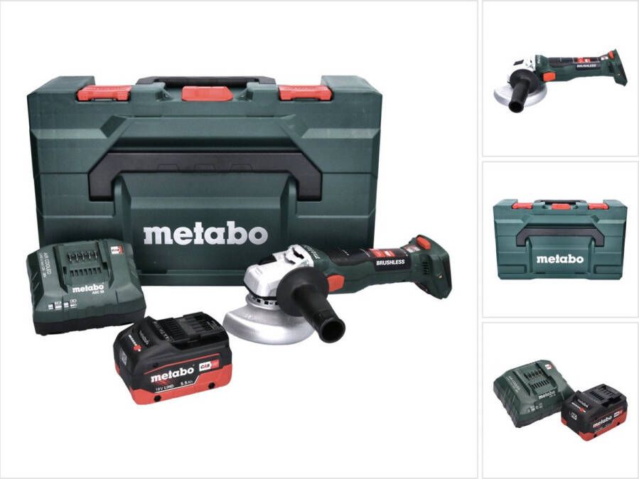 Metabo W 18 LT BL 11-125 accu haakse slijper 18 V 125 mm borstelloos + 1x oplaadbare accu 5 Ah + lader + X