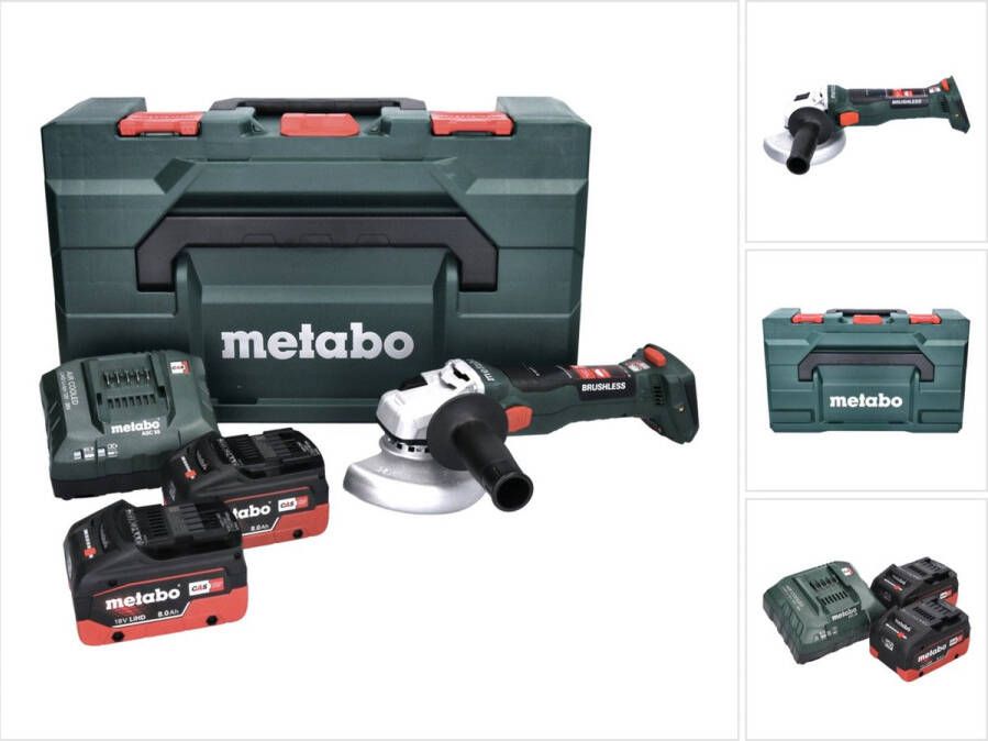 Metabo W 18 LT BL 11-125 accu haakse slijper 18 V 125 mm borstelloos + 2x accu 8.0 Ah + lader + X