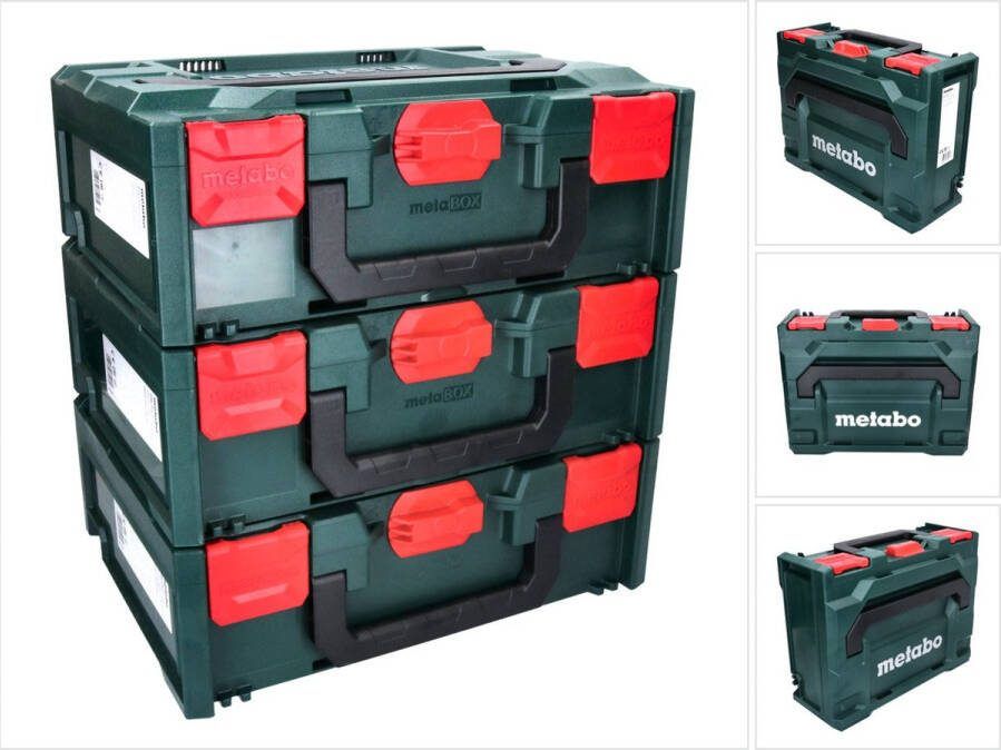 Metabo X 145 Set 3x Systeem Gereedschapskoffer Stapelbaar 396 x 296 x 145 mm + 3x Universele Inlay