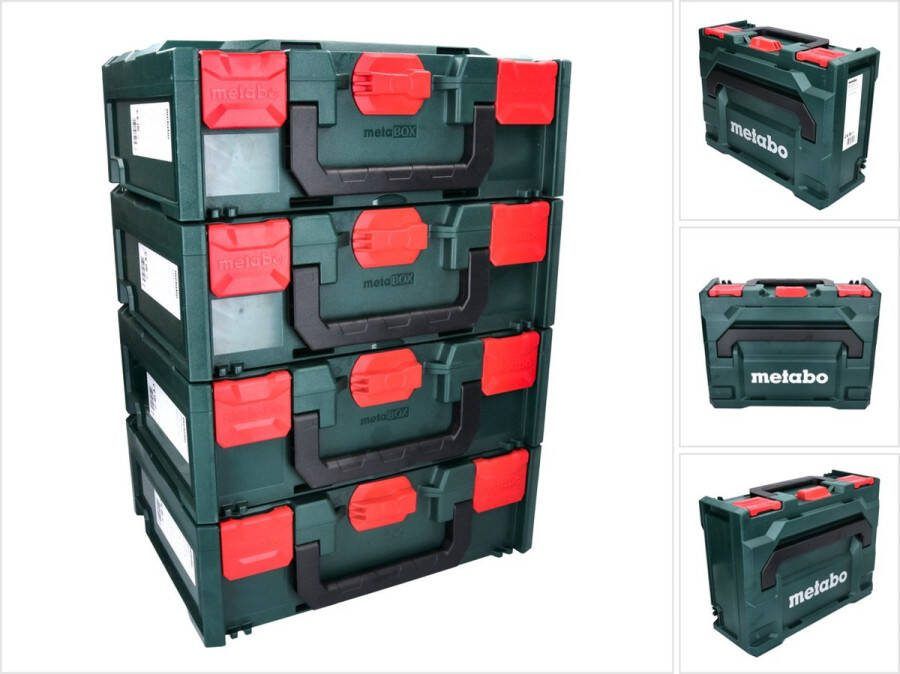 Metabo X 145 Set 4x Systeem Gereedschapskoffer Stapelbaar 396 x 296 x 145 mm + 4x Universele Inlay