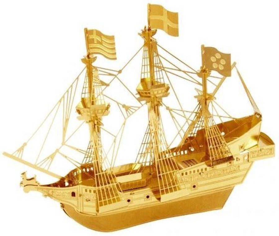 Metal earth Modelbouw 3D Gouden zeilschip driemaster Golden Hind Metaal