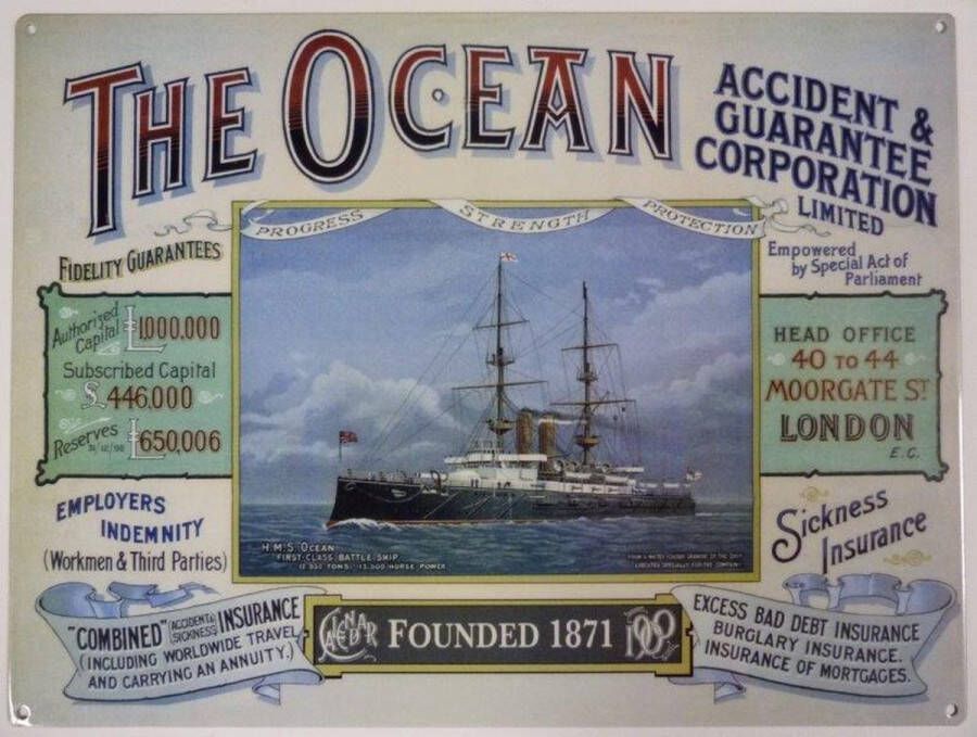 Metal signs UK Wandbord The Ocean Accident & Guarantee Corporation -30x40cm