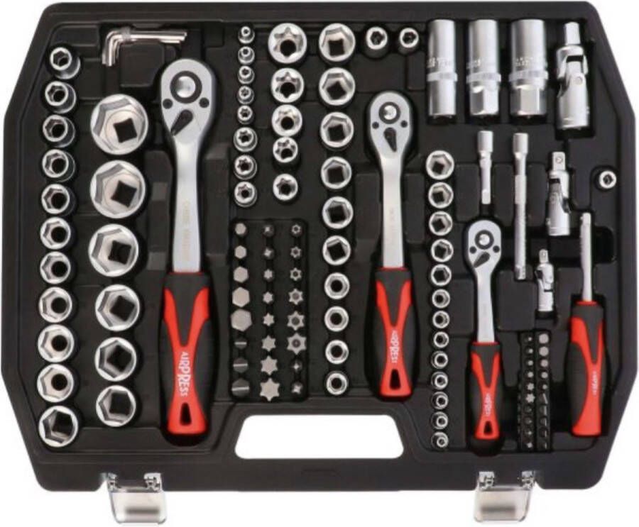 Metallo 1 2-1 4-3 8 Gereedschapskoffer 171 delig doppenset Chrome vanadium ratelset doppenset doppenkoffer kwaliteit gereedschap auto gereedschap bouten en moeren losdraaien dop 10 dop 11 dop 12 dop 13 . Voor 17.00 Besteld morgen in huis