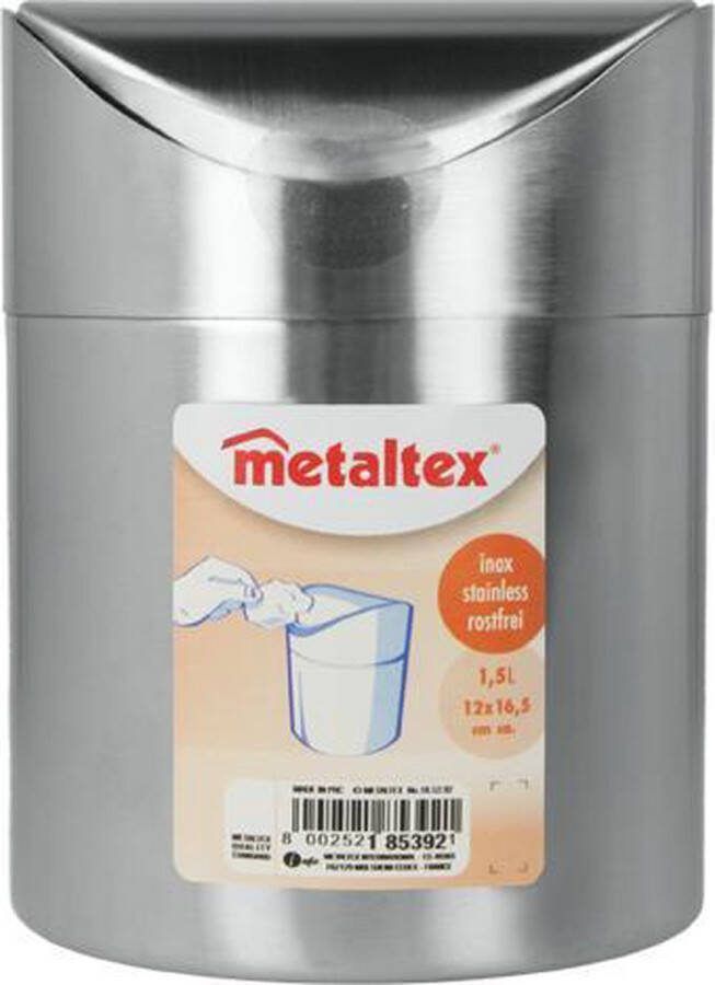 Metaltex Tomado Afvalbakje voor op tafel 1 5 liter RVS