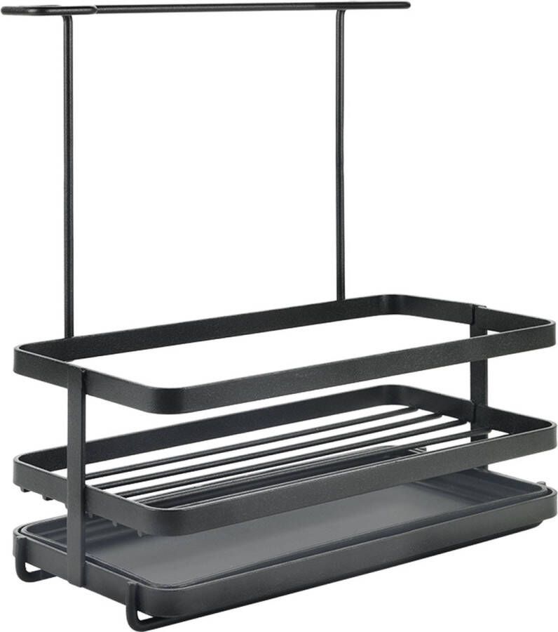 Metaltex Gootsteenorganizer hoog rekje voor op aanrecht Voor afwasborstel Schoonmaakdoekje Spons Afwasmiddel Zeep Uitlekbakje Zwart Video