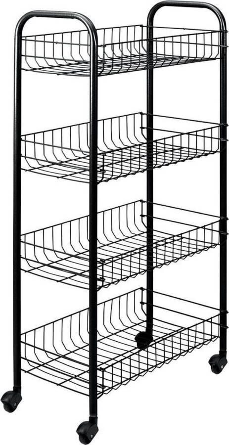 Metaltex Keukentrolley Pisa met 4 manden op wielen montage zonder gereedschap zwart