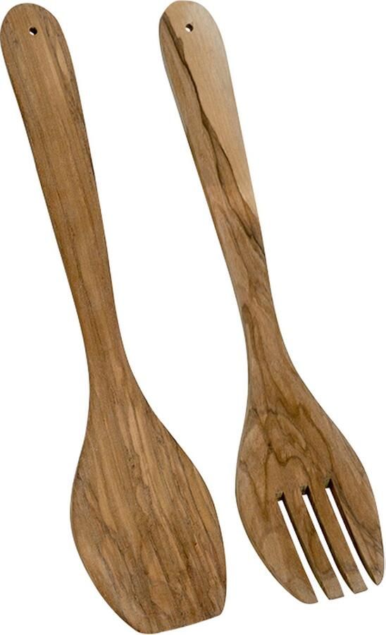 Metaltex Olijfhout Bestek voor salade Opscheplepel en vork 30 cm hout ophangoog