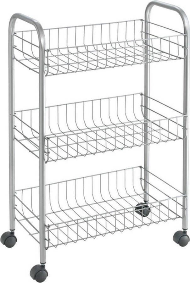 Tomado Metaltex Multifunctionele trolley Lugano Zilvergrijs Op wielen 5 jaar garantie 3 manden