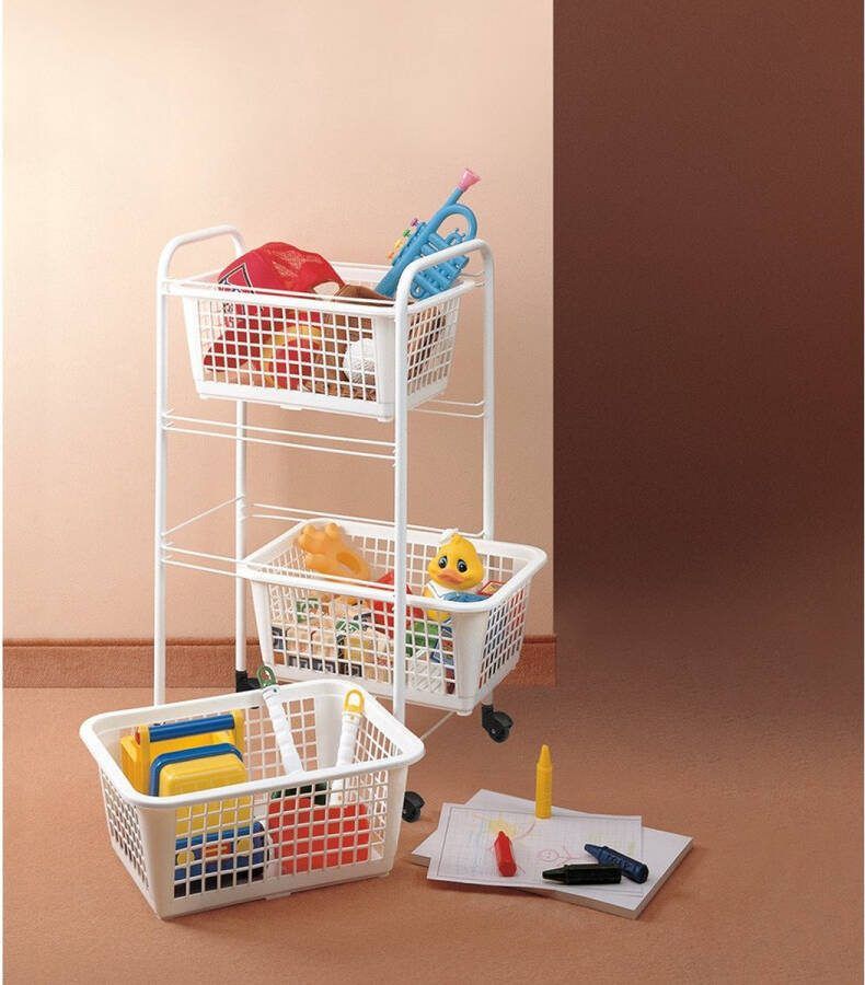 Metaltex Opbergrek Met Wielen + 3 Manden 30X38X68 Cm Wit
