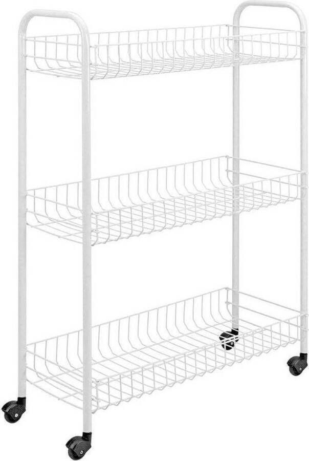 Metaltex Slim Hoge smalle trolley 4 wielen 3 manden Wit Voor badkamer keuken garage slaapkamer etc