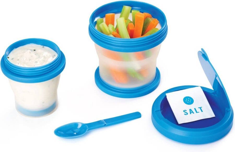 Metaltex Snack&Go 3in1 Draagbare lunchbox met lepel 300ml + 150ml opvouwbaar na gebruik met koelschijfje