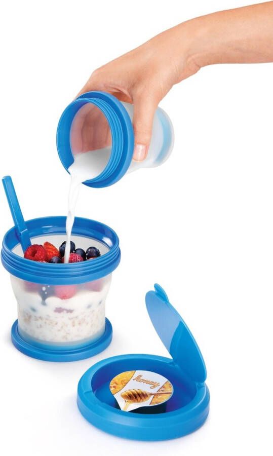 Metaltex Snack&Go 3in1 Draagbare lunchbox met lepel 300ml + 150ml opvouwbaar na gebruik met koelschijfje