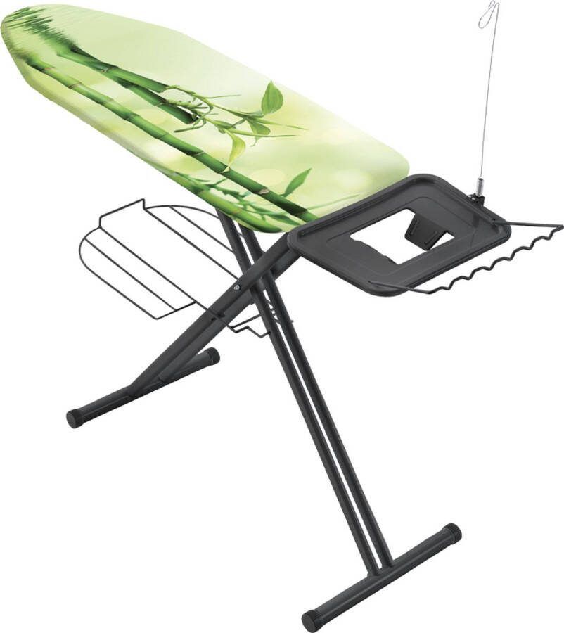 Metaltex Strijkplank Avior 125 x 45 cm Extra Breed strijkoppervlakte en snoergeleider Matzwart Linnenrek Kledinghangerrek Bamboo Green