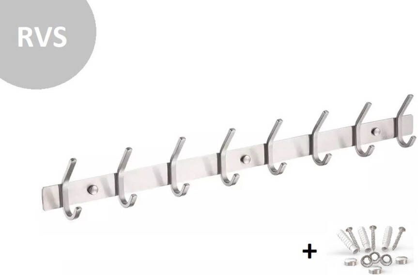 Meubelbeslag Wandkapstok 16 haken | RVS | 60cm | Inclusief bevestigingsmateriaal | Kapstokken | Muur Wand Kapstok | Hangende Design Muurkapstok | Handdoekrek | Zilver | Metaal