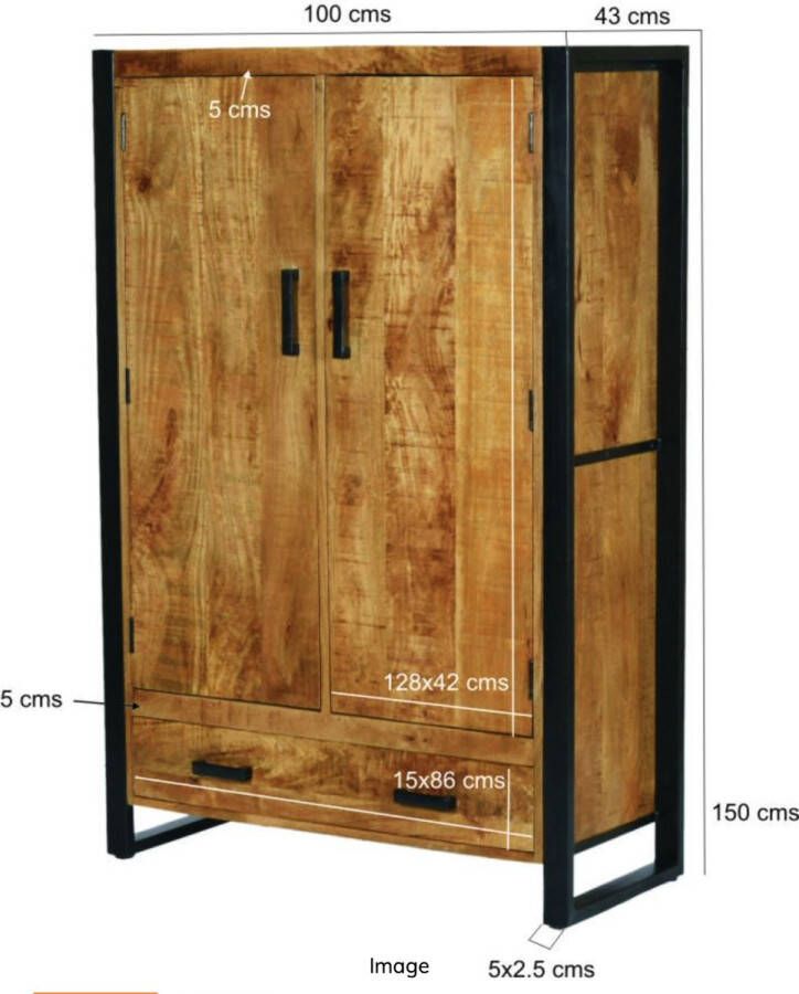 Livingfurn Opbergkast Nairobi Mangohout en staal 150 x 100cm Bruin