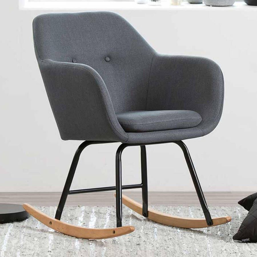 Meubelen-Online Fauteuil Fancy schommelstoel stof donker grijs